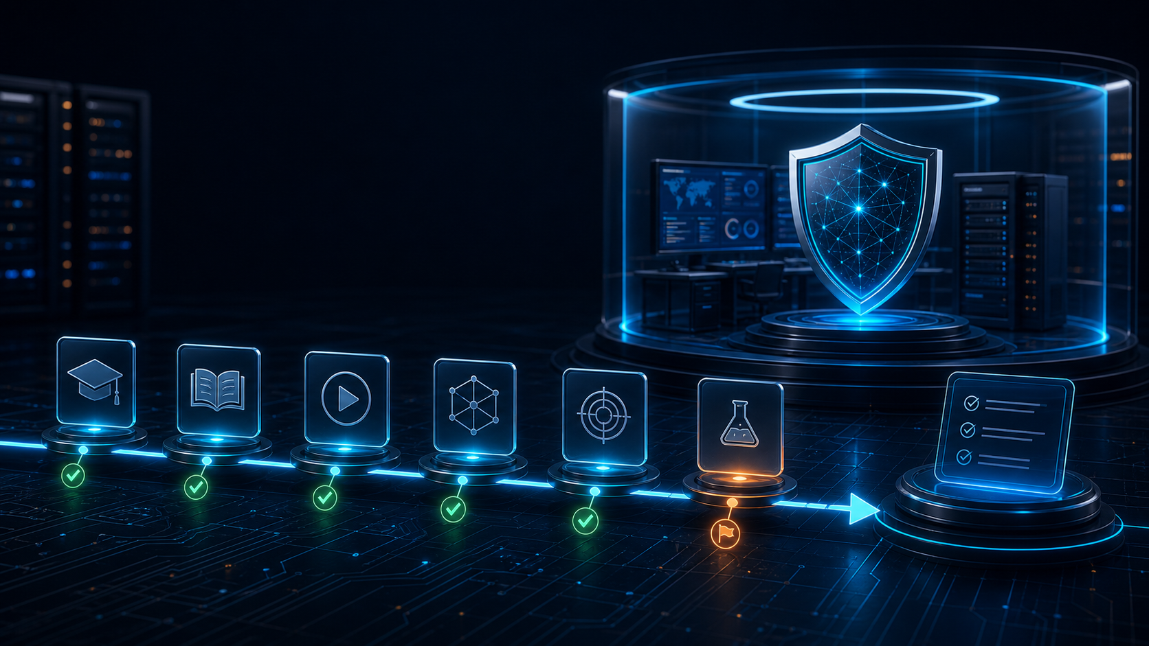 HorizonShield challenge path with hands-on cybersecurity exercises and scored difficulty lanes